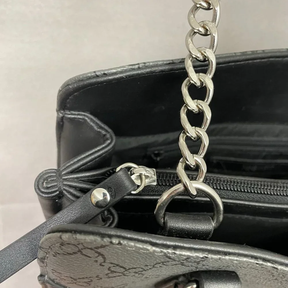 Nine West Handbag / Purse - Chain Strap Black Flat Bottom Bag‎